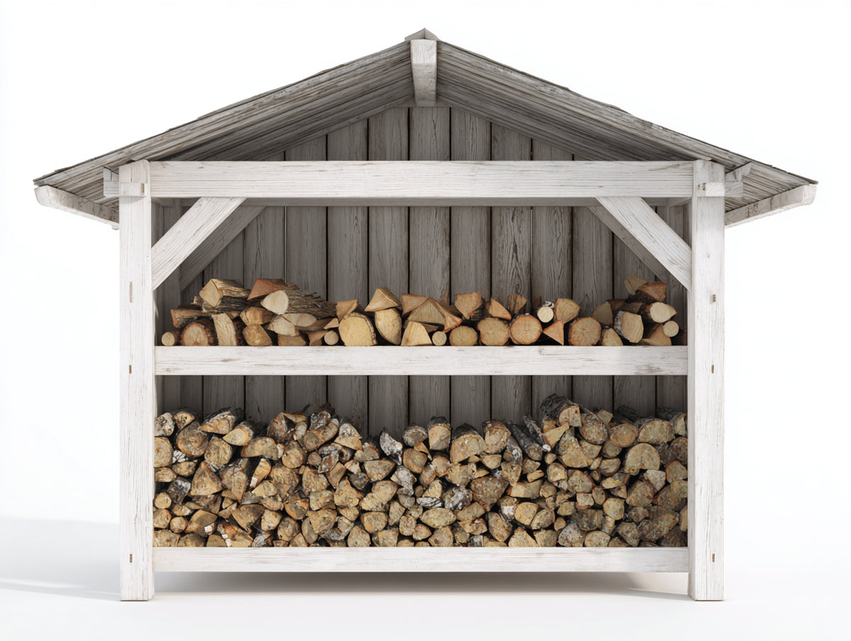 Portalegna - Legno - 198x76x167 cm - Bianco-Grigio - Stile rustico