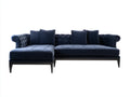 Divano angolare - Velluto-Legno - 286x178x92 cm - Blu notte-Nero - Stile Chesterfield