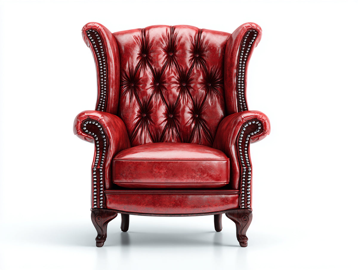 Poltrona a orecchioni - Similpelle - 89x92x109 cm - Rosso cremisi - Stile classico decorativo