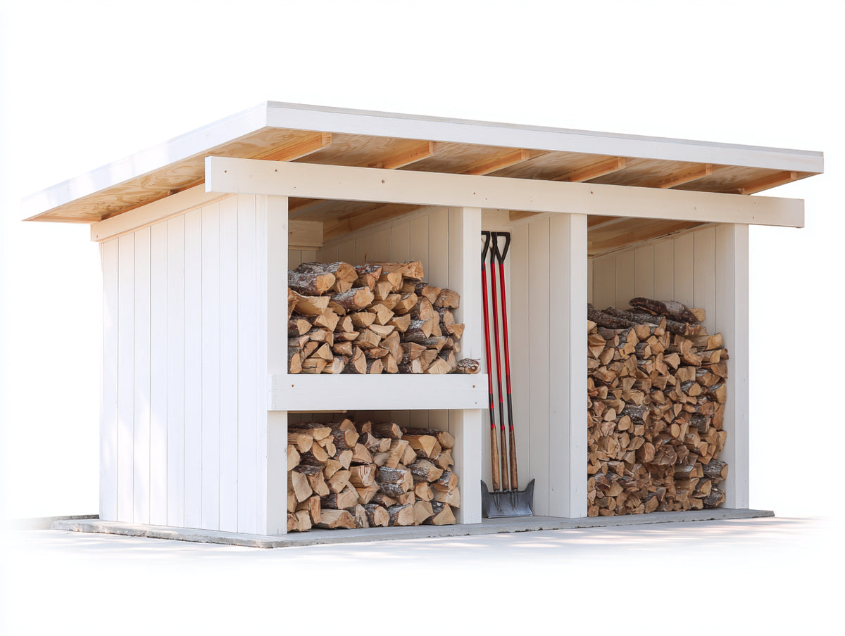 Portalegna - Legno - 252x112x184 cm - Bianco-Naturale - Stile moderno