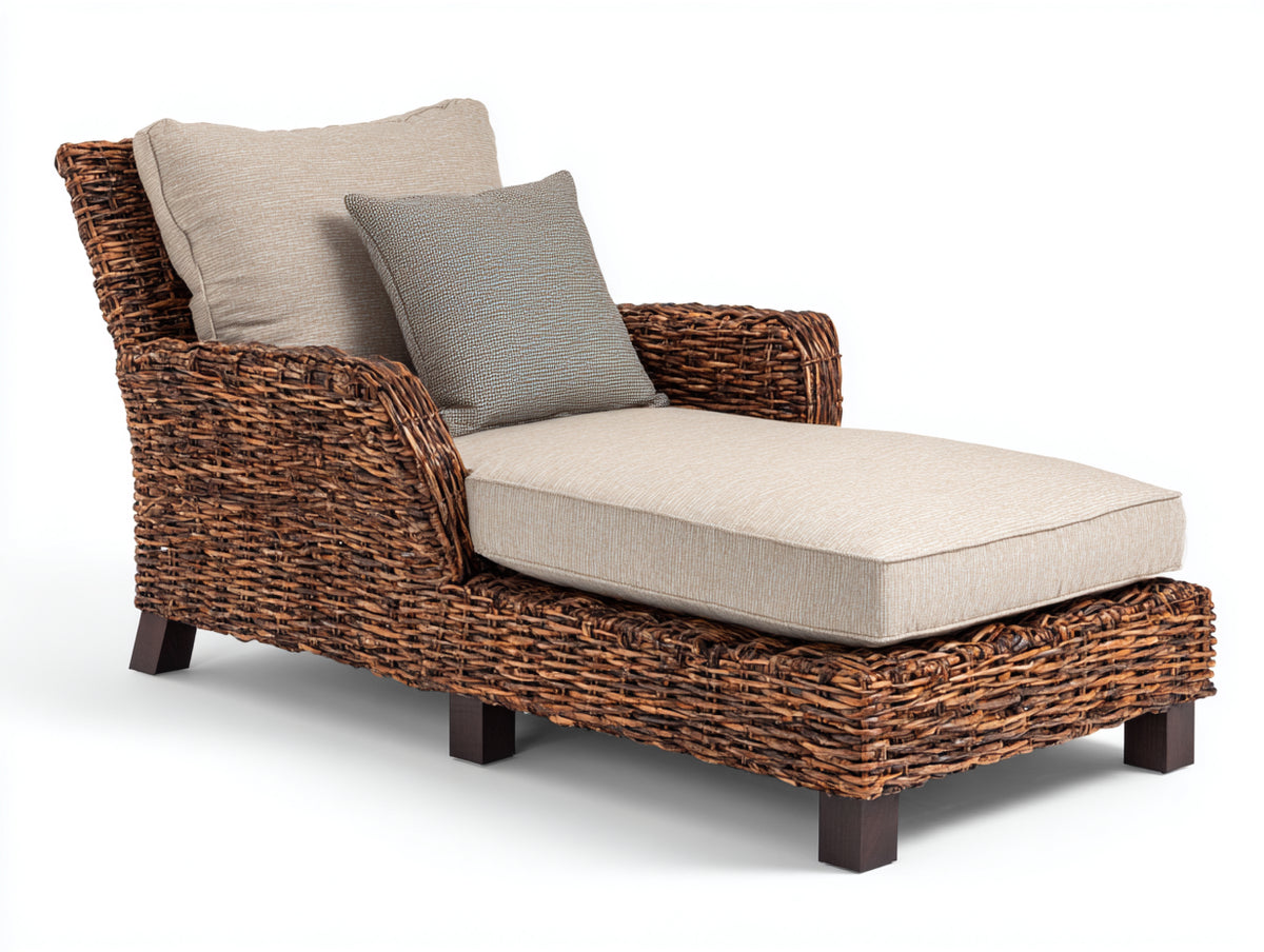 Lettino prendisole - Rattan-Tessuto - 183x85x88 cm - Marrone scuro-Beige - Stile tradizionale