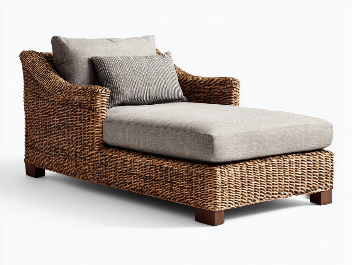 Lettino prendisole - Rattan-Tessuto - 185x90x84 cm - Marrone-Grigio chiaro - Stile contemporaneo