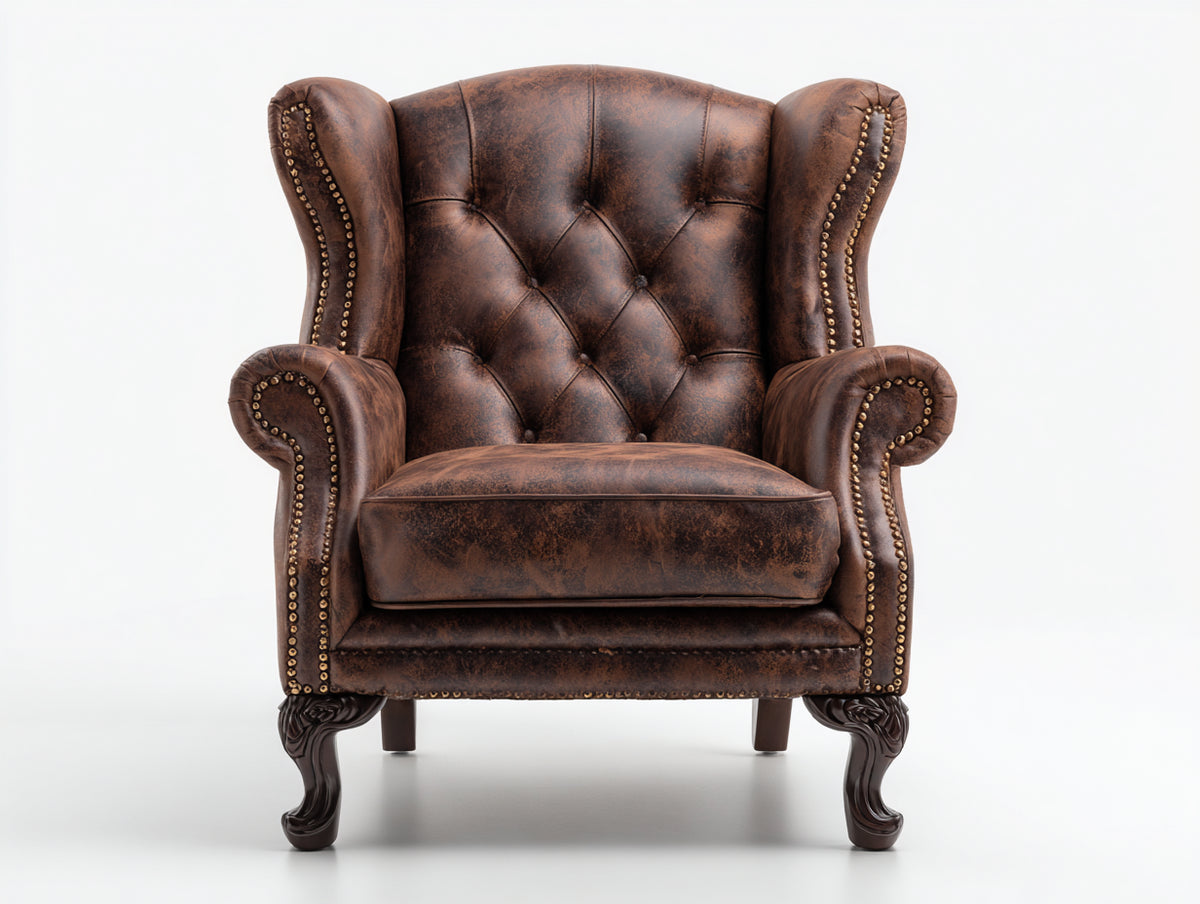 Poltrona a orecchioni - Similpelle - 91x94x111 cm - Marrone ruggine - Stile barocco