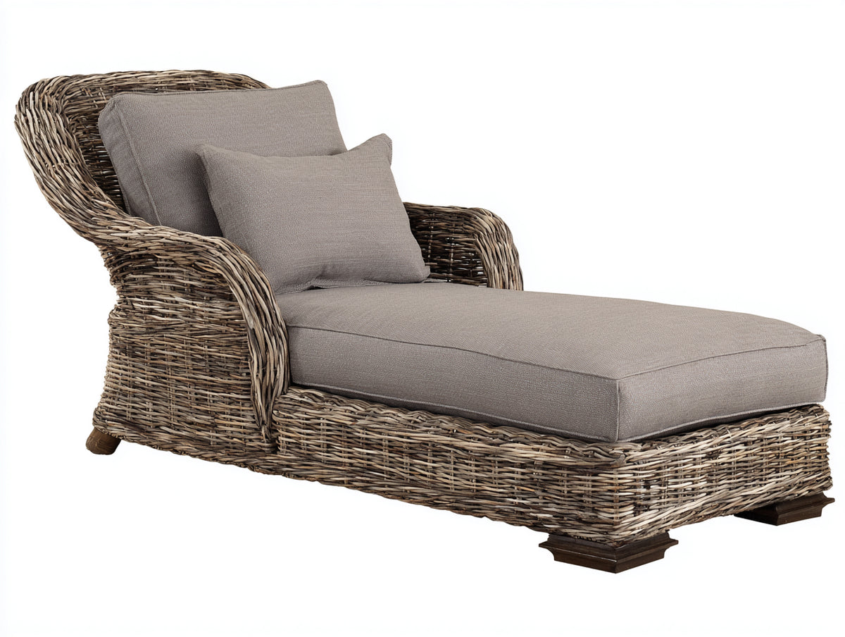 Lettino prendisole - Rattan-Tessuto - 188x84x92 cm - Marrone grigiastro-Tortora - Stile rustico