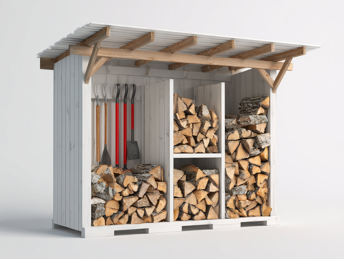 Portalegna - Legno - 212x88x178 cm - Bianco-Naturale - Stile funzionale