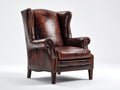 Poltrona a orecchioni - Similpelle - 88x92x111 cm - Marrone mogano - Stile inglese
