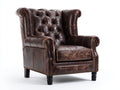 Poltrona a orecchioni - Similpelle - 91x94x112 cm - Marrone scuro - Stile Chesterfield