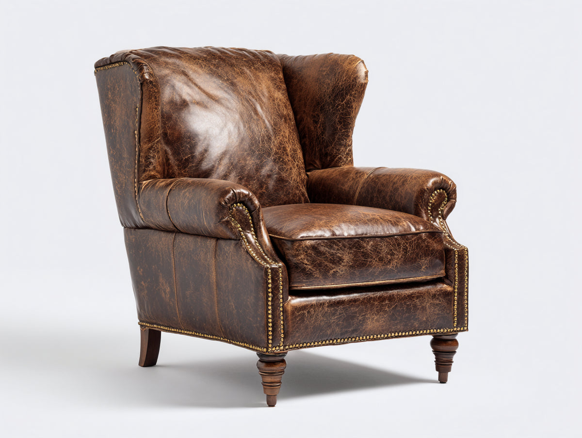 Poltrona a orecchioni - Similpelle - 87x93x109 cm - Marrone cognac - Stile classico