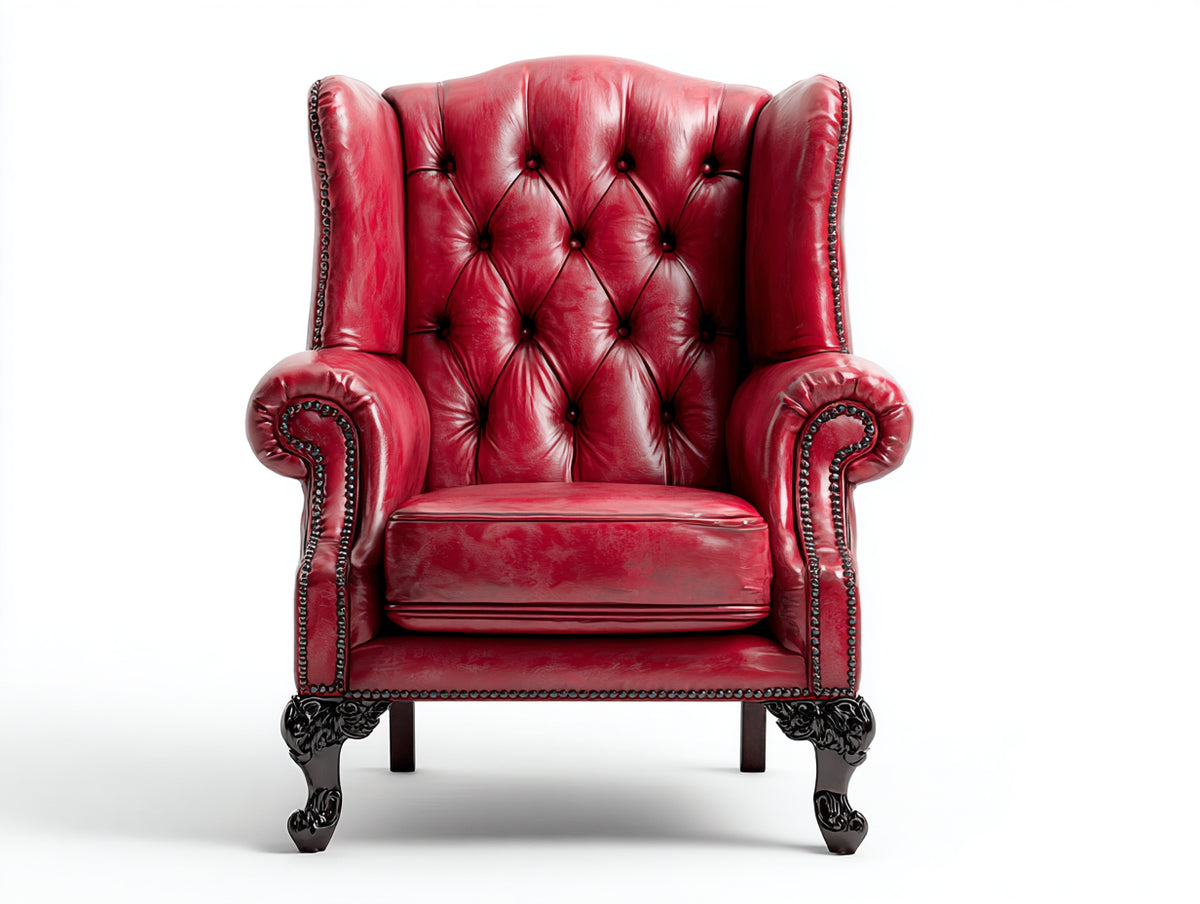 Poltrona a orecchioni - Similpelle - 92x94x112 cm - Rosso ciliegia-Nero - Stile barocco
