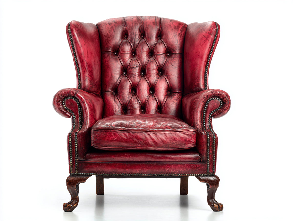 Poltrona a orecchioni - Similpelle - 90x93x110 cm - Rosso borgogna - Stile vittoriano