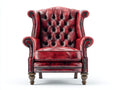 Poltrona a orecchioni - Similpelle - 94x96x113 cm - Rosso rubino-Nero - Stile Chesterfield
