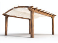 Pergola da giardino - Legno-Tessuto - 420x330x285 cm - Marrone scuro-Avorio - Stile rustico con copertura tessile