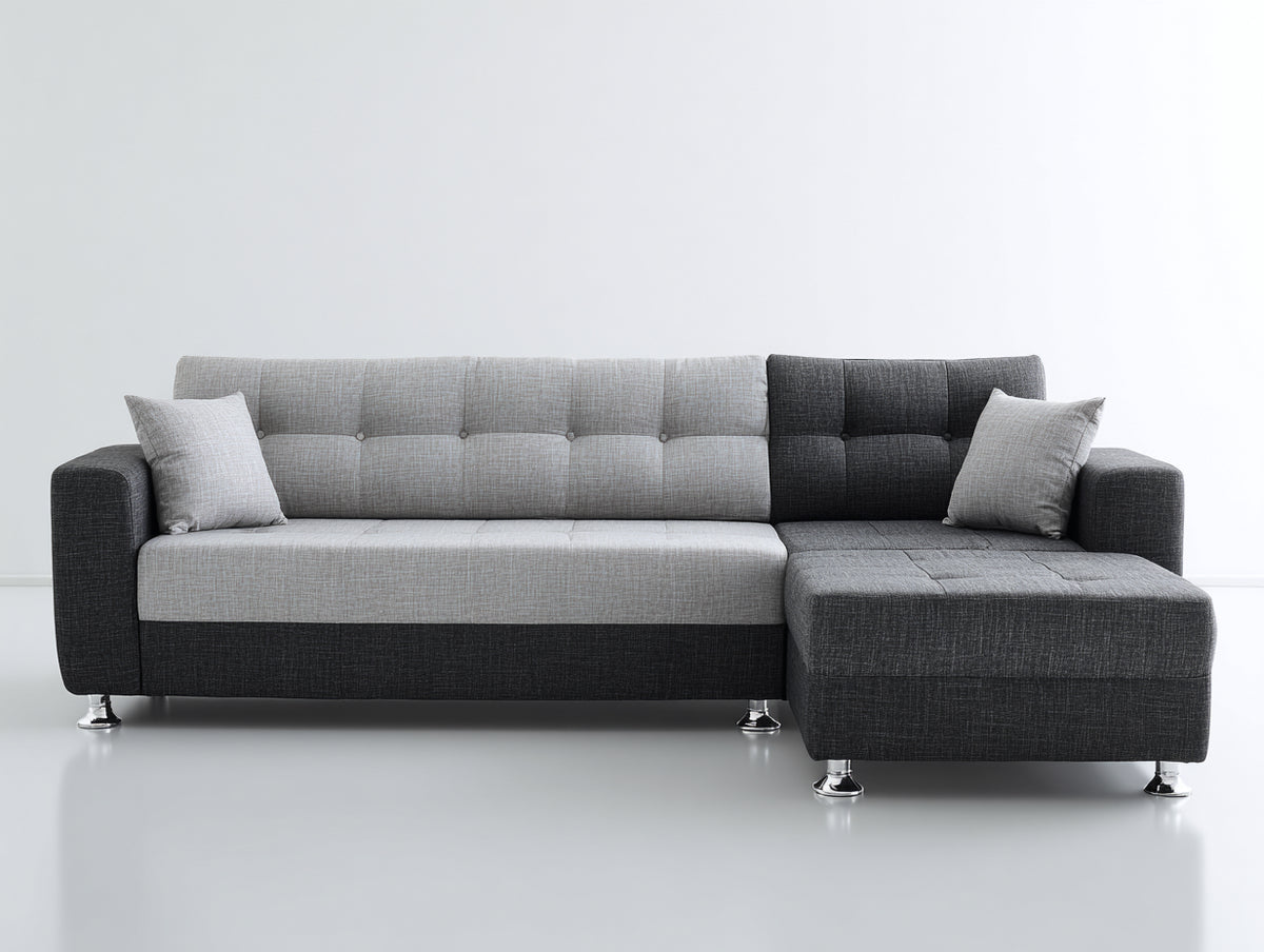 Divano angolare - Tessuto - 256x168x84 cm - Grigio chiaro-Grigio antracite - Stile minimalista