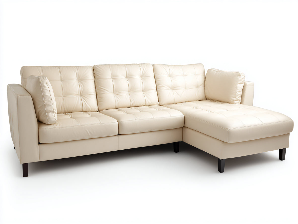 Divano angolare - Ecopelle-Legno - 262x168x89 cm - Crema - Stile contemporaneo