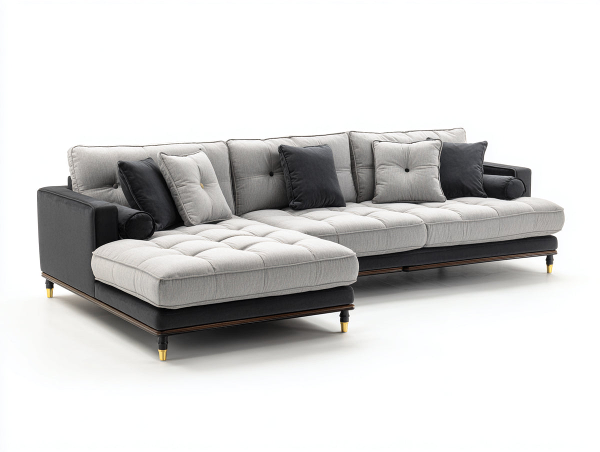 Divano angolare - Tessuto-Legno - 296x186x88 cm - Grigio chiaro-Grigio antracite - Stile elegante contemporaneo