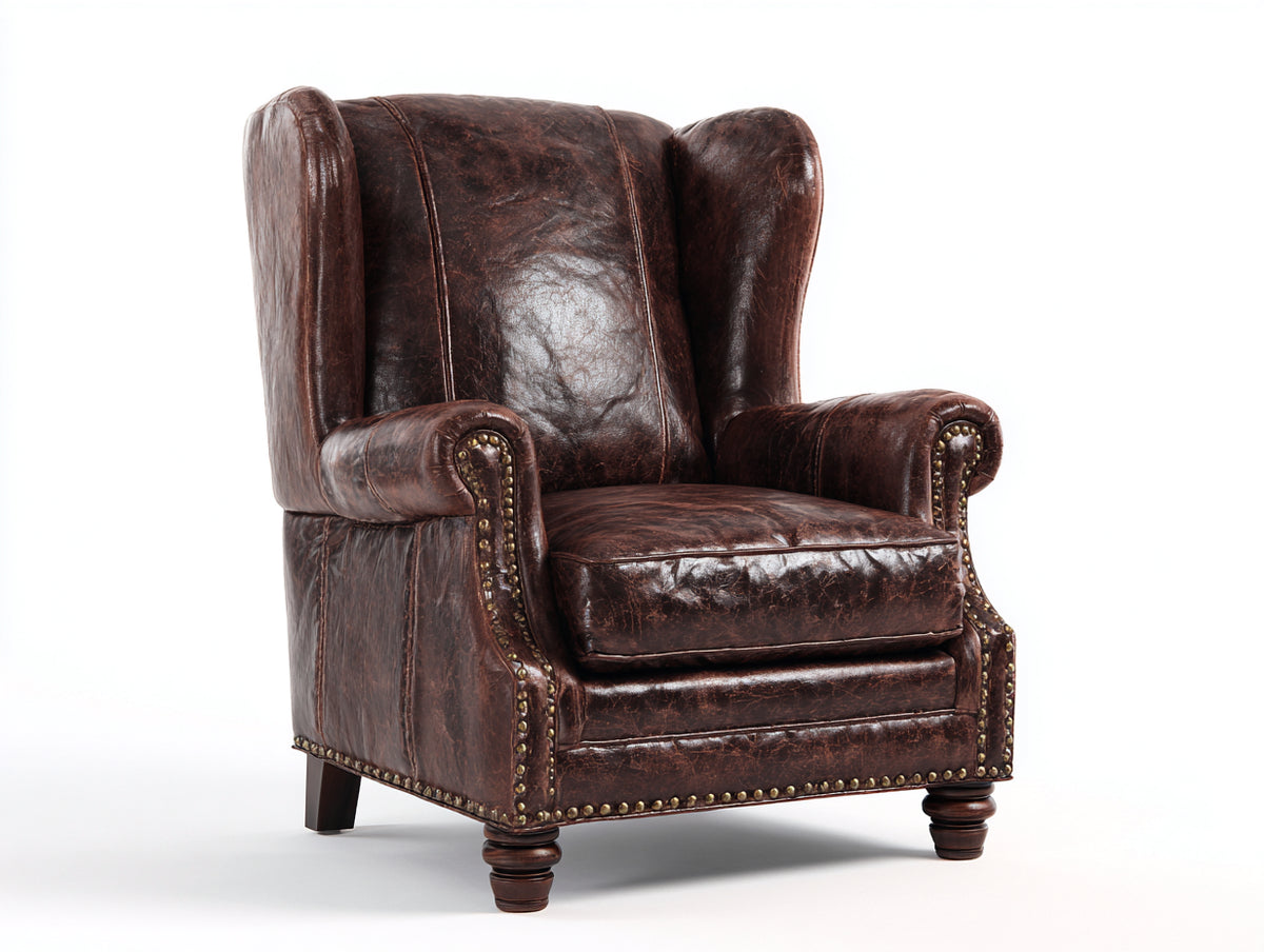 Poltrona a orecchioni - Similpelle - 88x91x110 cm - Marrone scuro - Stile classico