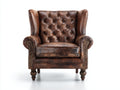 Poltrona a orecchioni - Similpelle - 90x93x109 cm - Marrone bruciato - Stile Chesterfield vintage