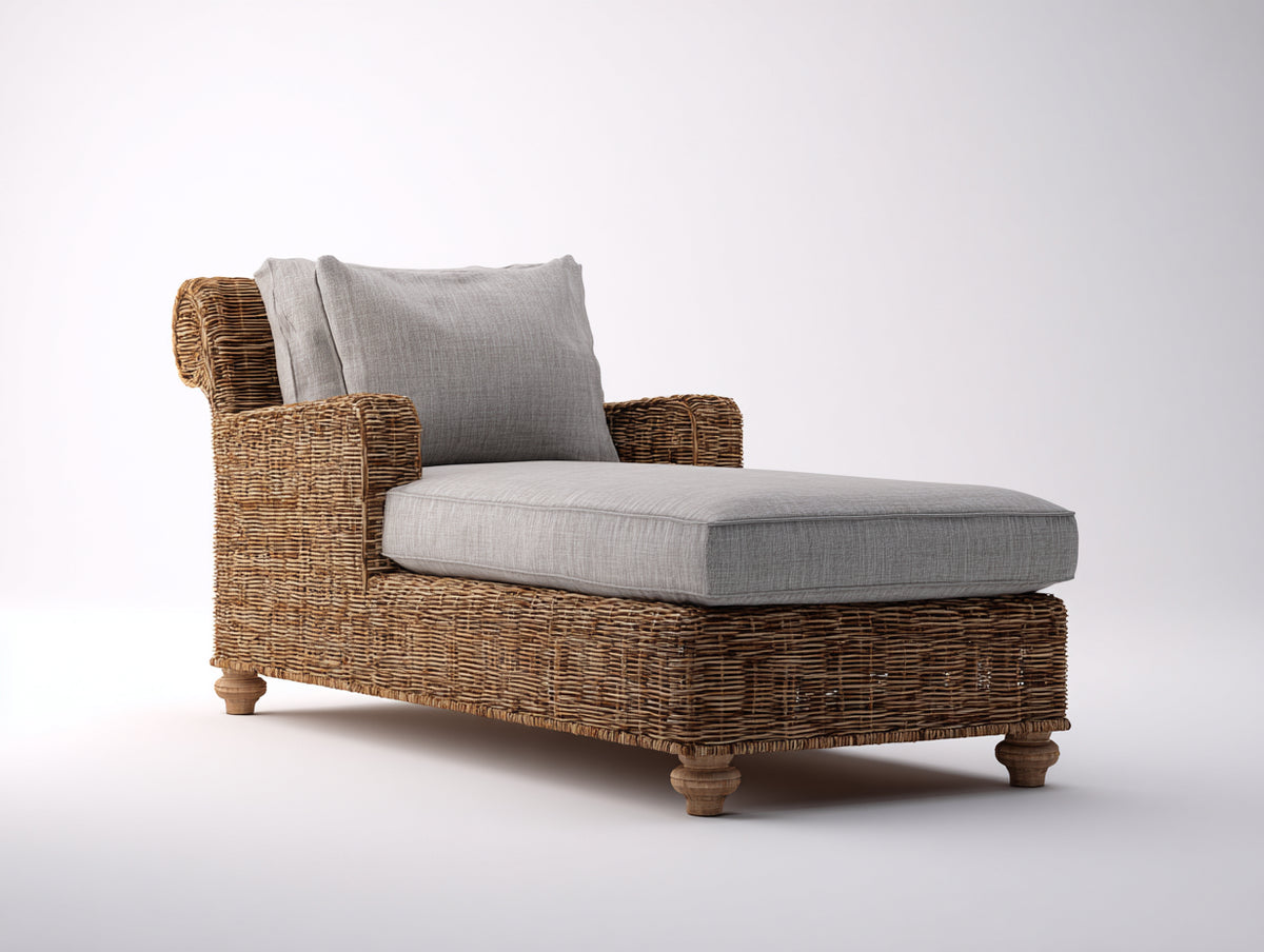 Lettino prendisole - Rattan-Tessuto - 181x88x86 cm - Marrone-Grigio chiaro - Stile rustico elegante