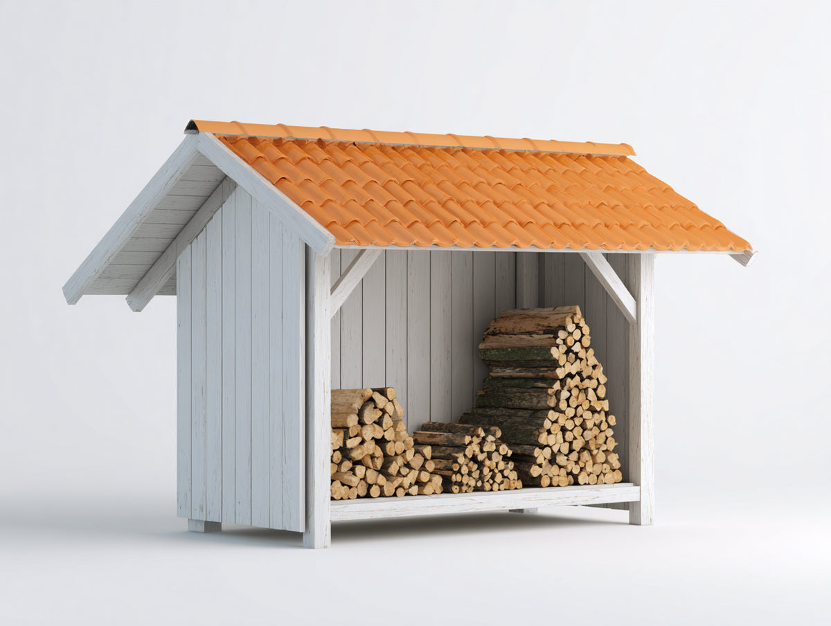 Portalegna - Legno - 225 x 125 x 195 cm - Bianco-Terracotta - Stile rustico