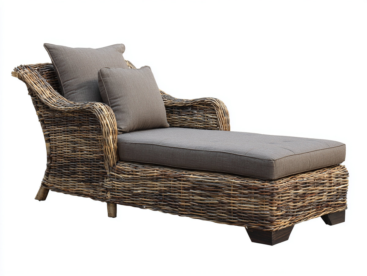Lettino prendisole - Rattan-Tessuto - 186x86x90 cm - Naturale scuro-Tortora - Stile organico