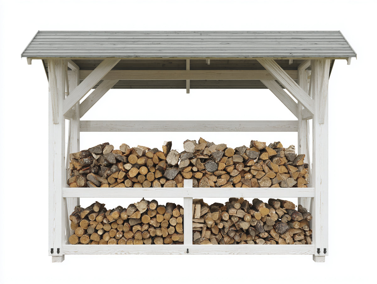 Portalegna - Legno - 258x88x191 cm - Bianco-Grigio - Stile rustico