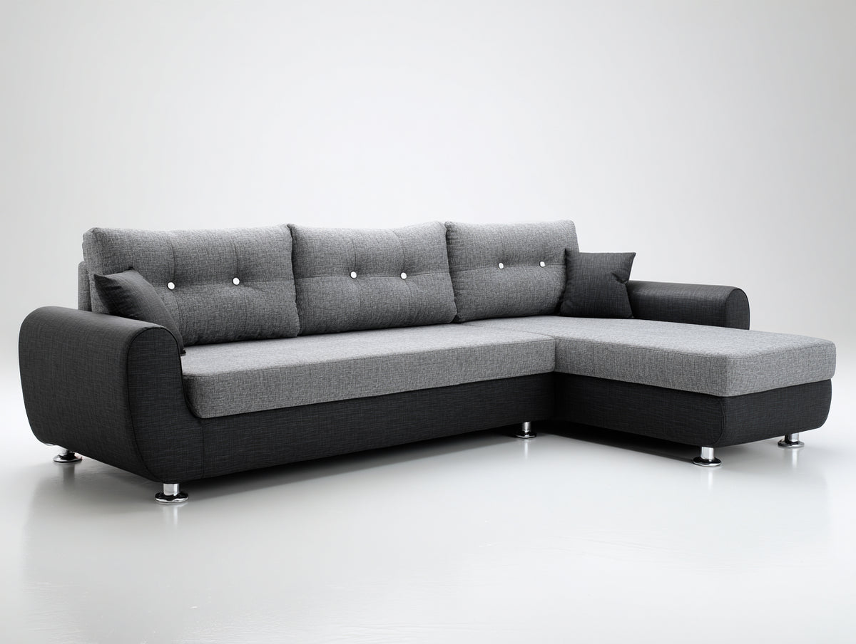 Divano angolare - Tessuto-Metallo - 272x169x87 cm - Grigio chiaro-Grigio antracite - Stile contemporaneo